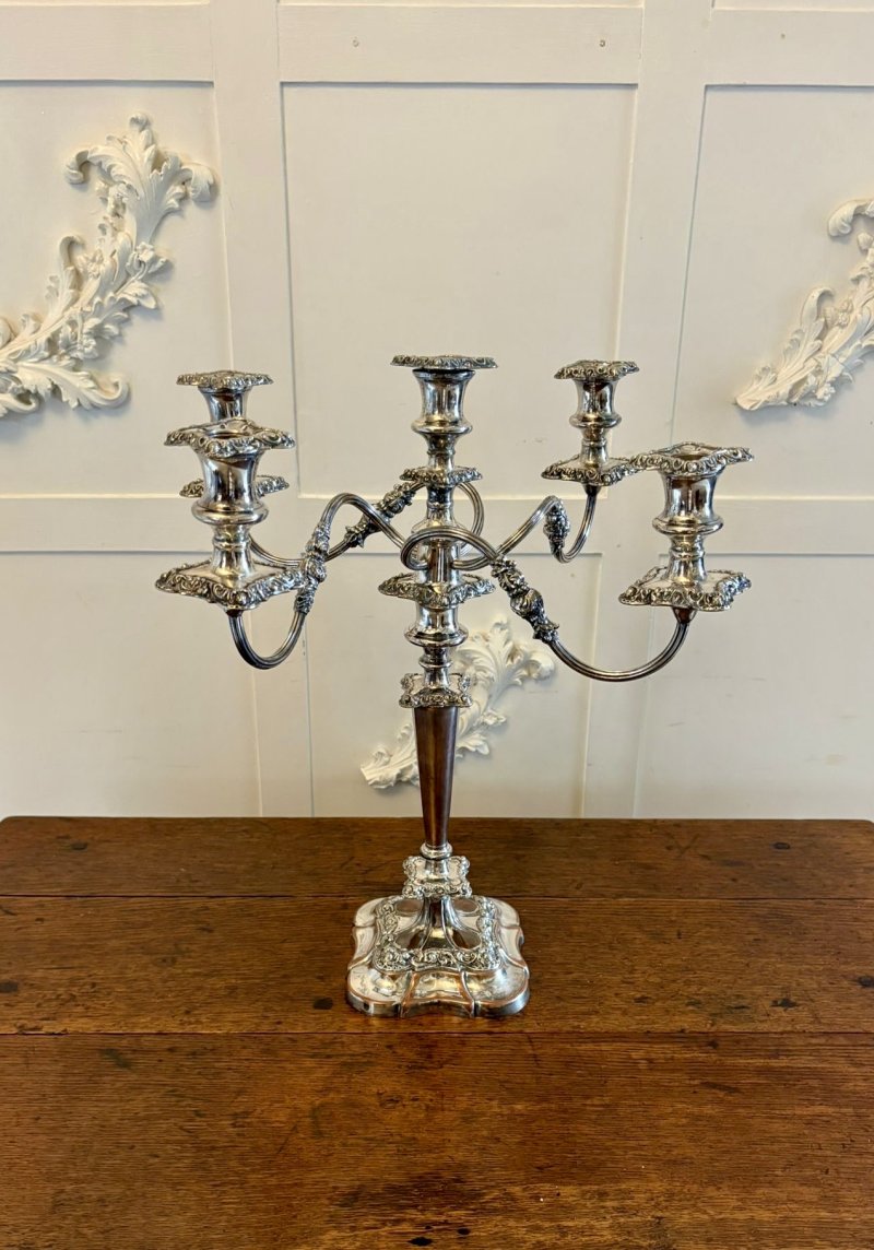Antique Victorian Large Silver Plated Five Branch Candelabra Dining Table Centrepiece with Detachable Sconces